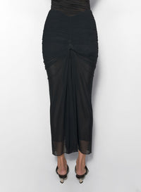 BLACK RUCHED MESH SKIRT