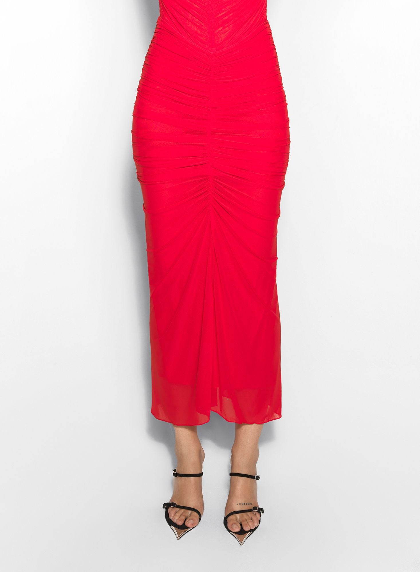 BLACK RUCHED MESH SKIRT