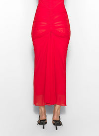 COQUELICOT // red ruched mesh skirt