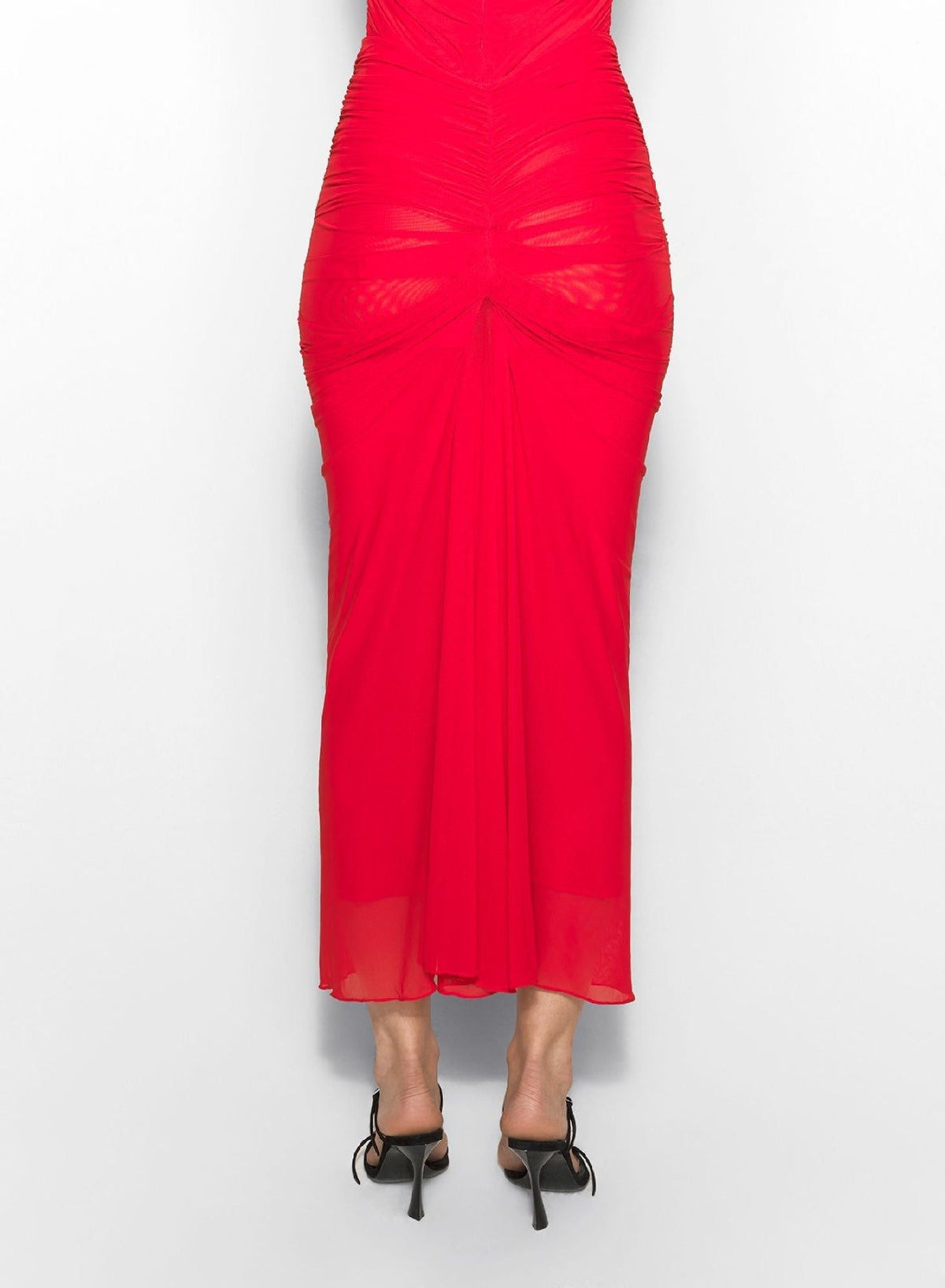COQUELICOT // red ruched mesh skirt