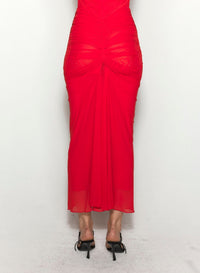 COQUELICOT // red ruched mesh skirt