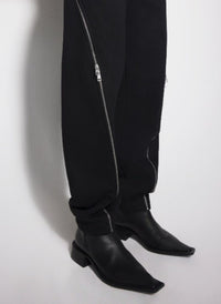 BLACK LIGHT FLEECE ZIPPED TRACK PANTS