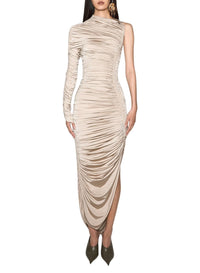 CHAMPAGNE // chanpagne asymmetrical pierced ruched dress