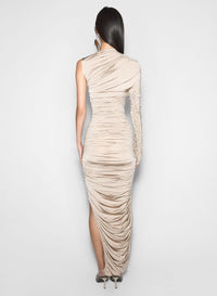 CHAMPAGNE // chanpagne asymmetrical pierced ruched dress