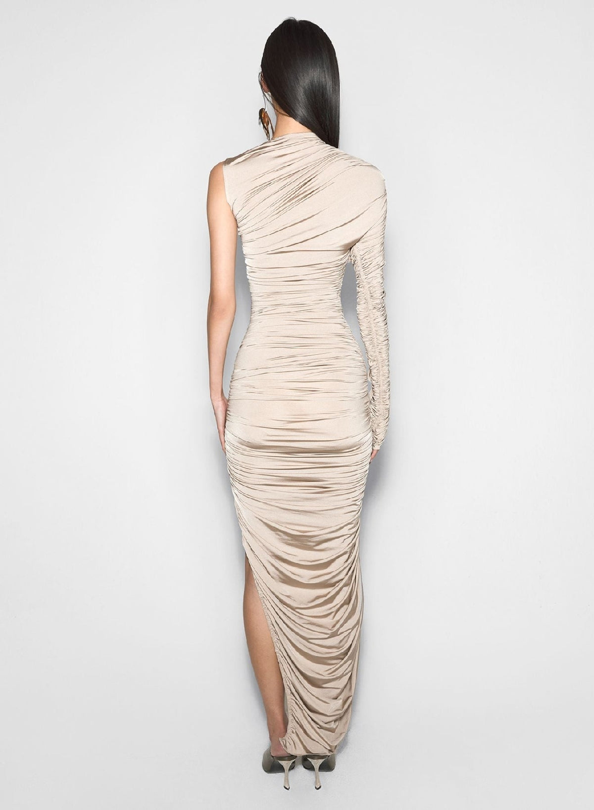 CHAMPAGNE // chanpagne asymmetrical pierced ruched dress
