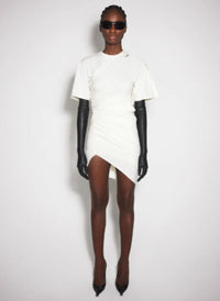 OFF-WHITE DRAPED PIERCED DAY DRESS