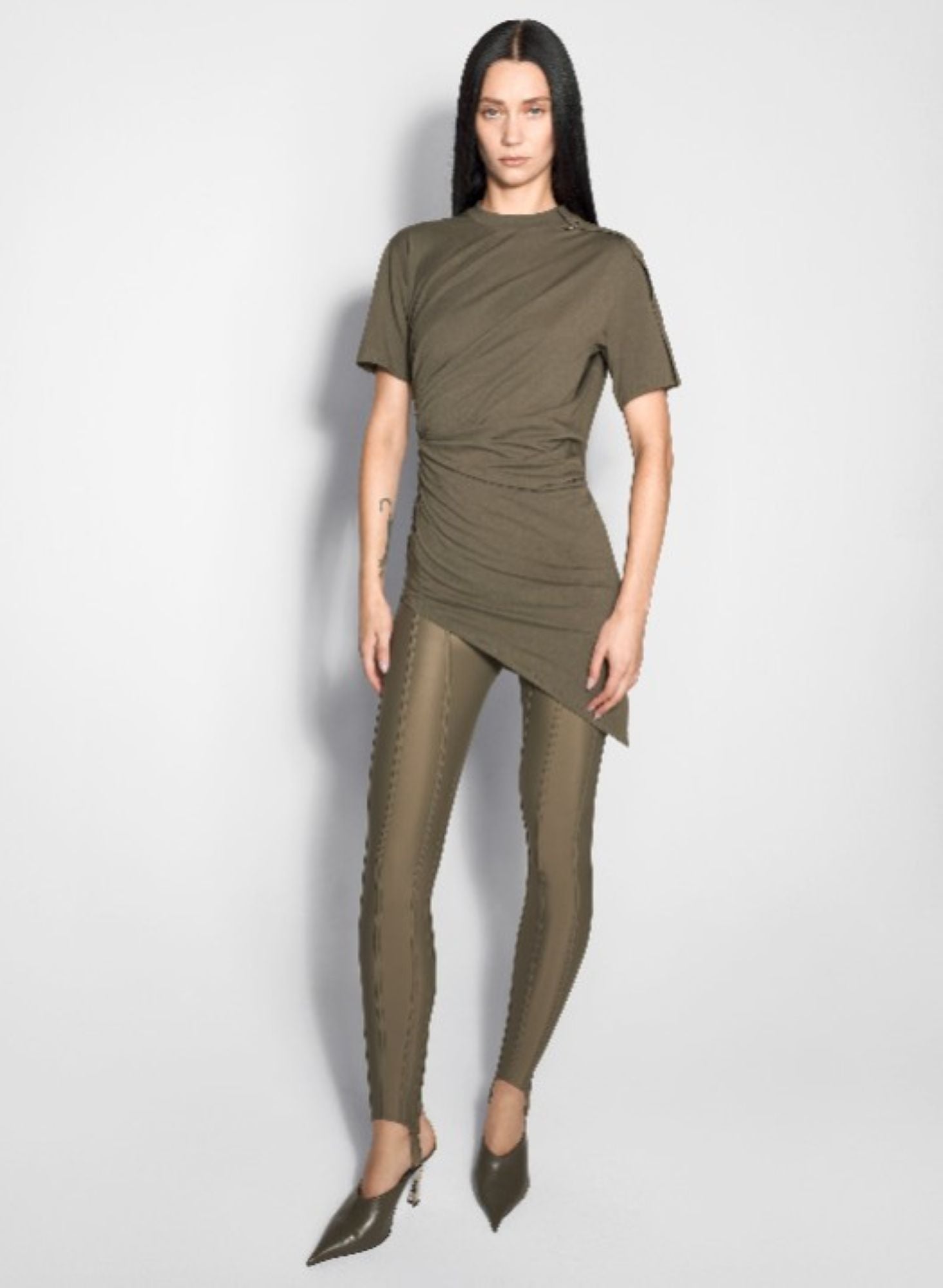 OFF-WHITE DRAPED PIERCED DAY DRESS