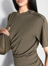 OFF-WHITE DRAPED PIERCED DAY DRESS