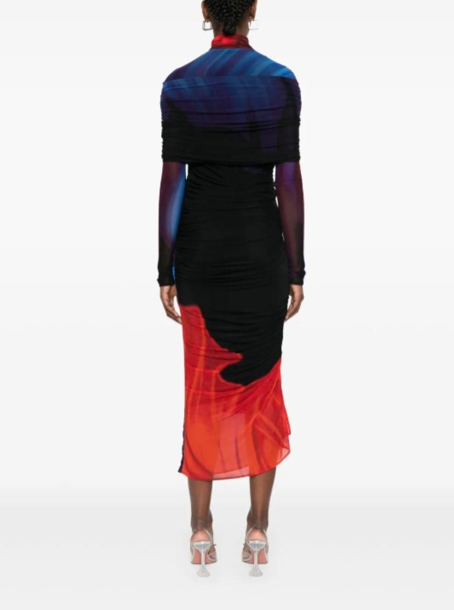 FLORAL PRINT SHEER RUCHED DRESS