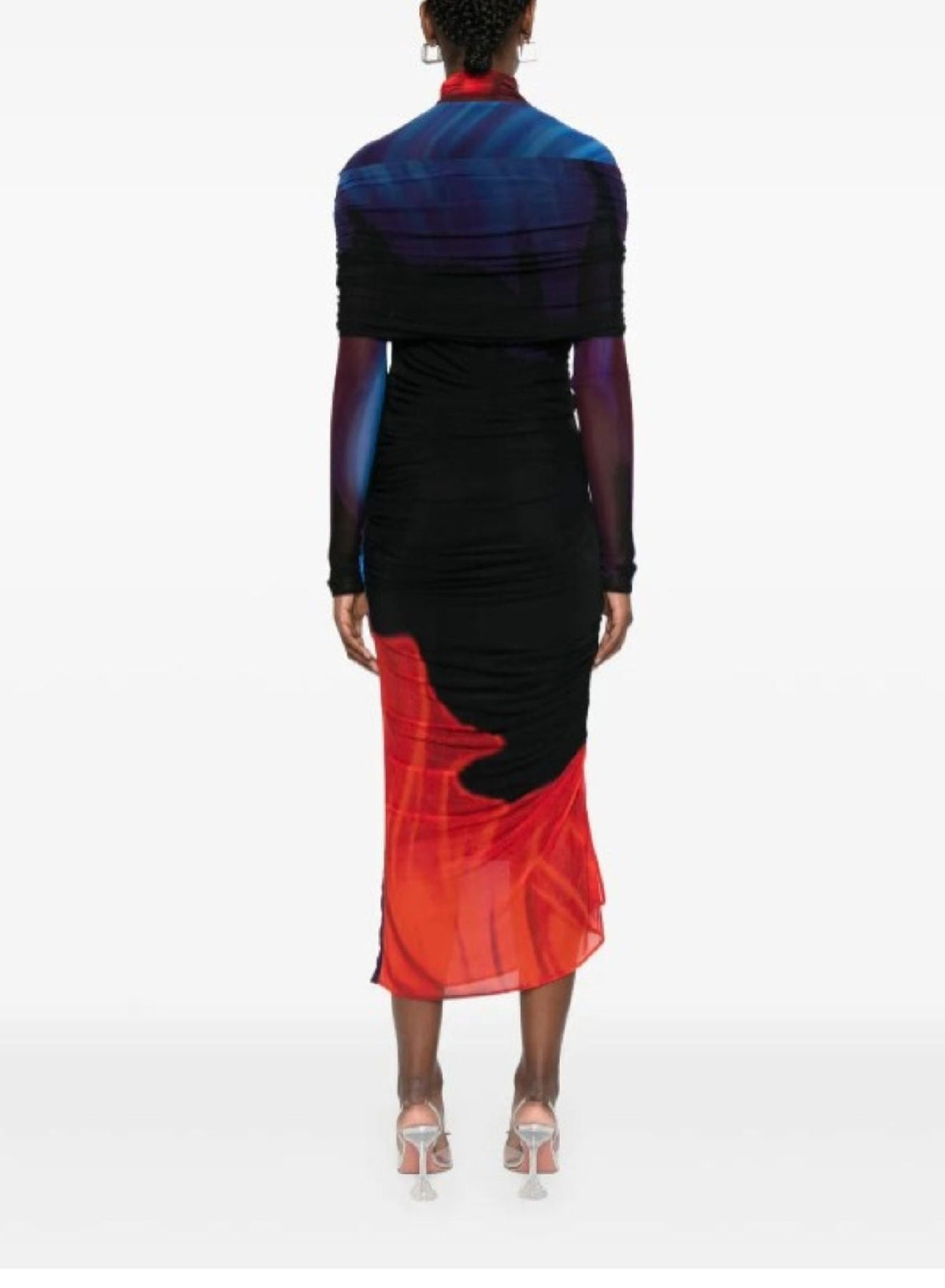 PRINT BLUE & RED FLOWERS // floral print sheer ruched dress