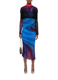 PRINT BLUE & RED FLOWERS // floral print sheer ruched dress