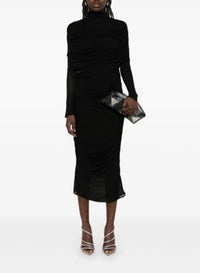 NUDE SHEER RUCHED DRESS