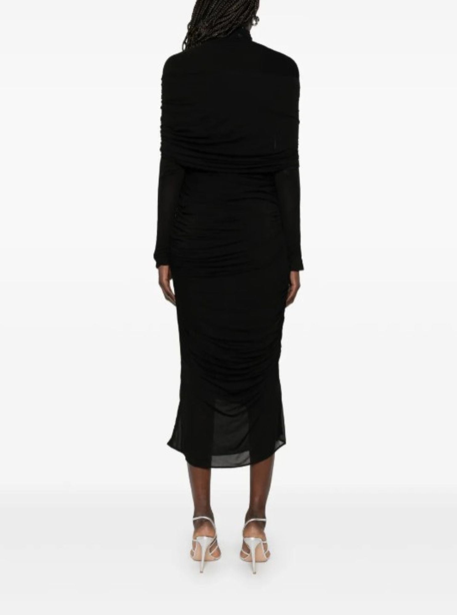 NUDE SHEER RUCHED DRESS