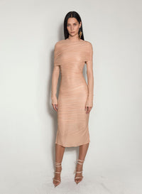 NUDE SHEER RUCHED DRESS