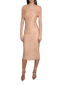 NUDE // nude sheer ruched dress