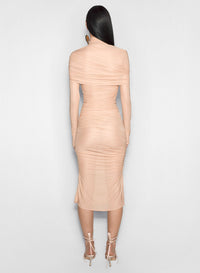 NUDE SHEER RUCHED DRESS