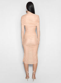 NUDE // nude sheer ruched dress