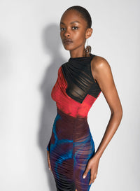 FLORAL PRINT ASYMMETRICAL PIERCED RUCHED DRESS