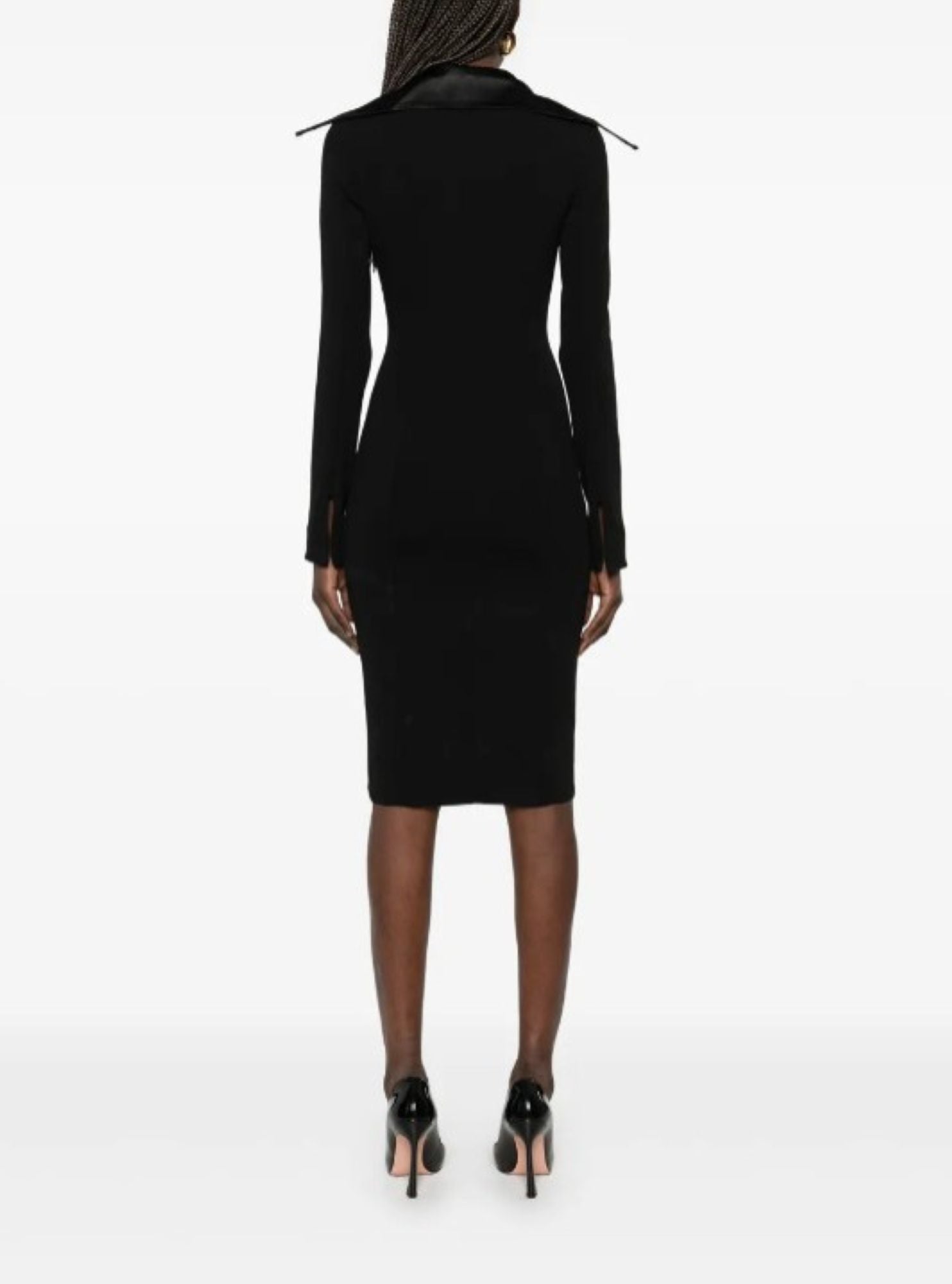 BLACK SPIKY SATIN COLLAR DRESS