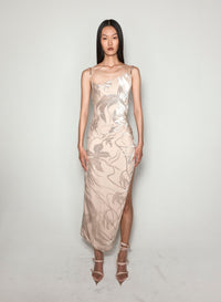 FLORAL VELVET ASYMETRICAL BUCKLED STRAP DRESS