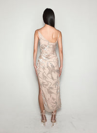 CHAMPAGNE // floral velvet asymetrical buckled strap dress