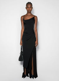 BLACK ASYMETRICAL BUCKLED STRAP DRESS