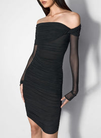 BLACK // black off-shoulder ruched dress