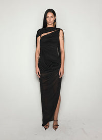 BLACK DRAPED BACKLESS GOWN