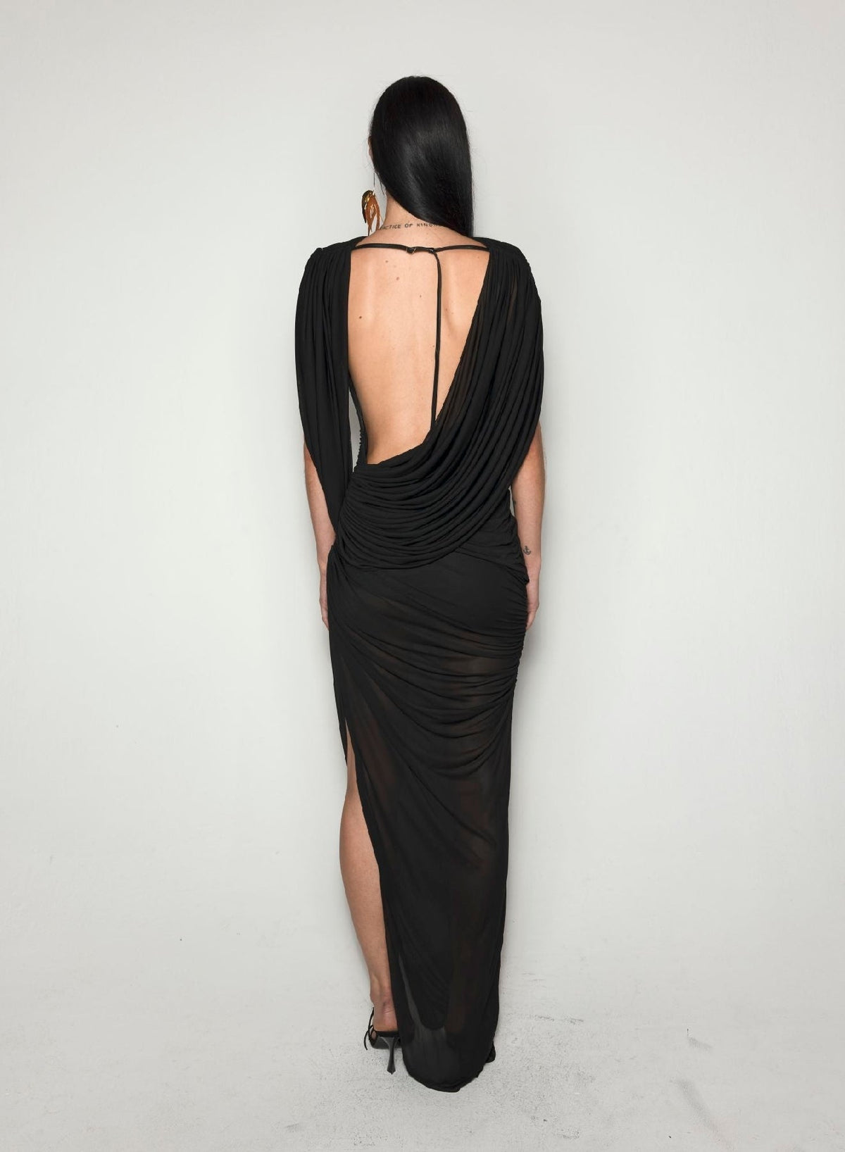 Robe longue dos nu drapée - Black