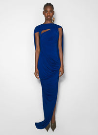 BLACK DRAPED BACKLESS GOWN