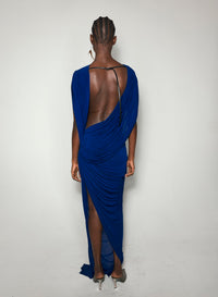 BLACK DRAPED BACKLESS GOWN