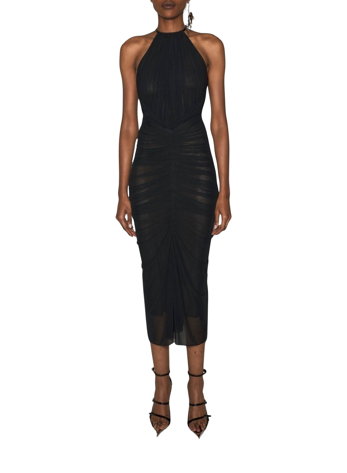 BLACK // black ruched halter dress