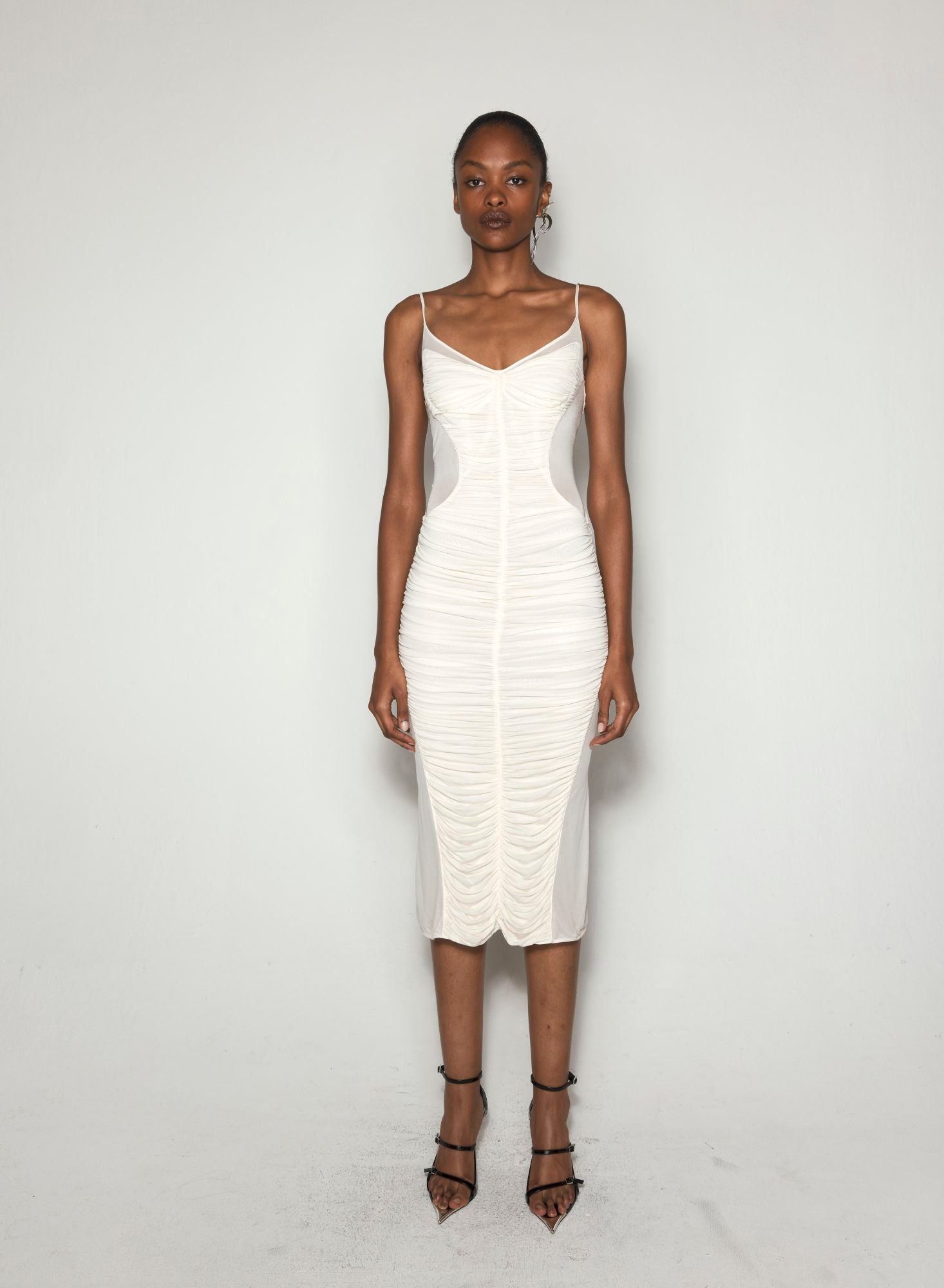 WHITE RUCHED DRESS