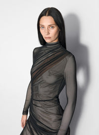 BLACK AND NUDE ASYMETRICAL DOUBLE LAYERED DRESS