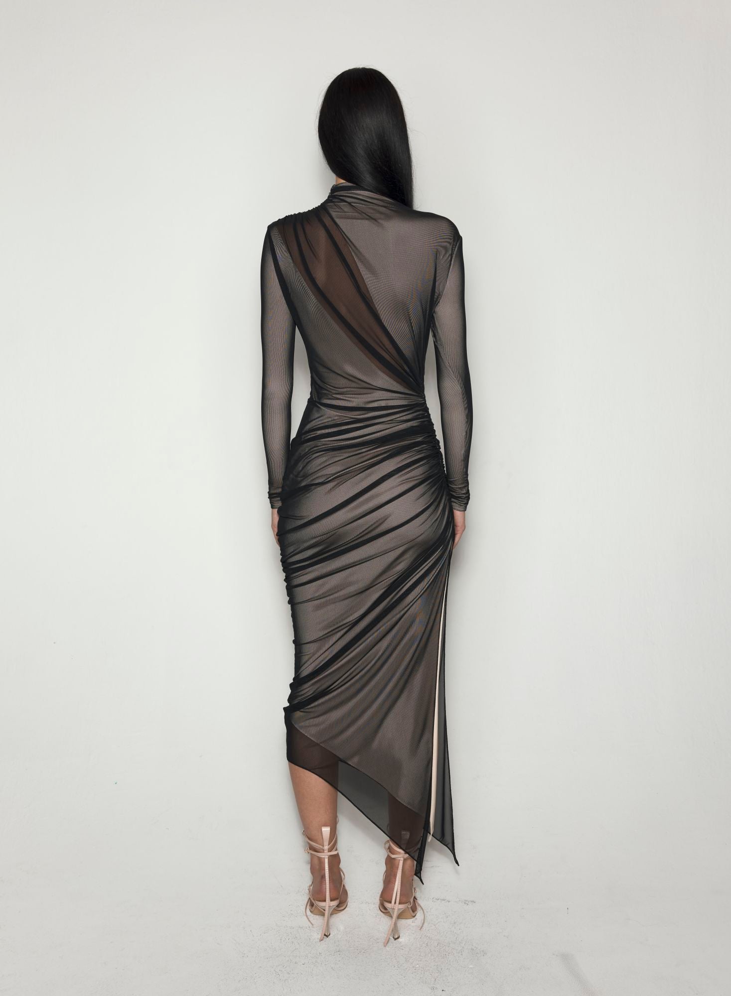 BLACK AND NUDE ASYMETRICAL DOUBLE LAYERED DRESS