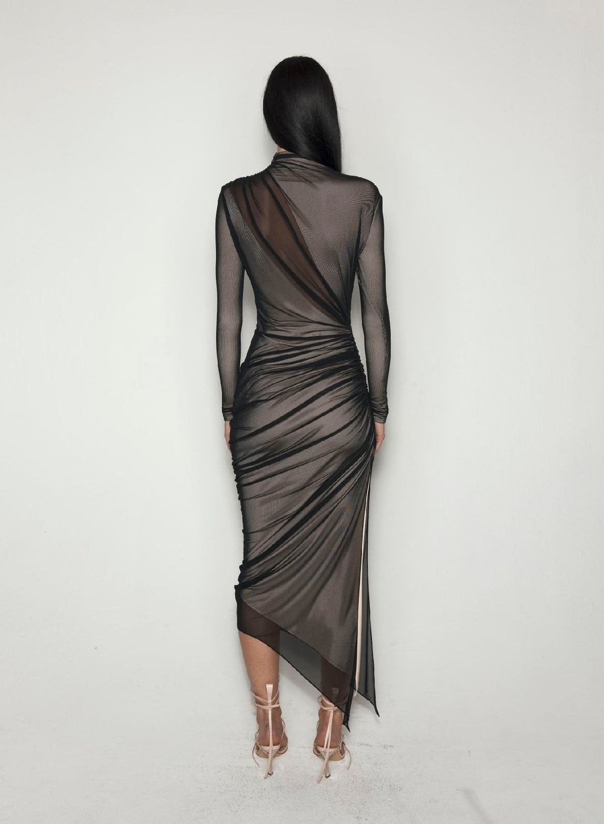 BLACK / CHAMPAGNE // black and nude asymetrical double layered dress