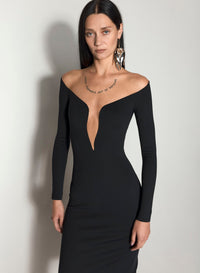 BLACK ILLUSION NECKLINE MIDI DRESS