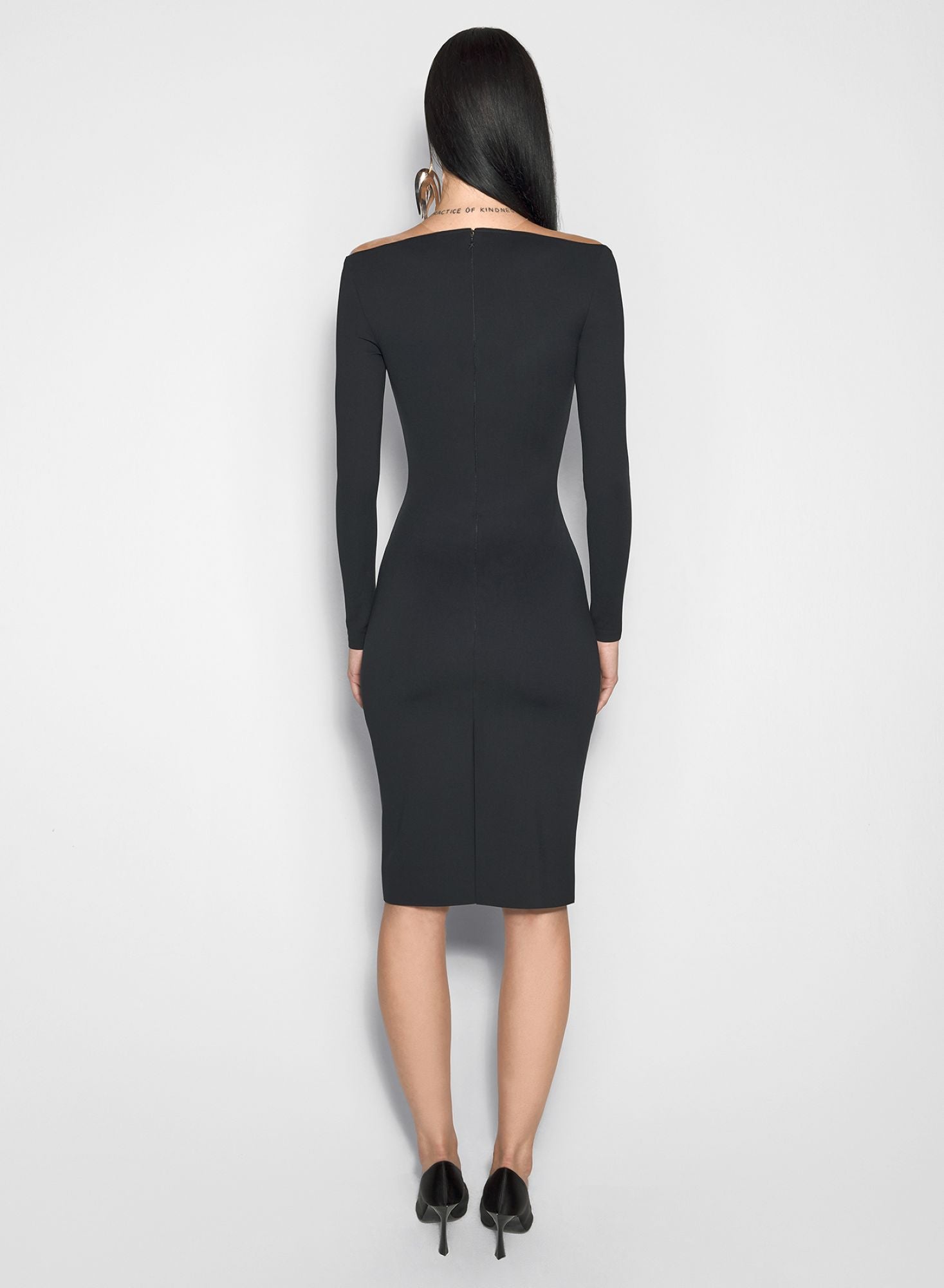 BLACK ILLUSION NECKLINE MIDI DRESS