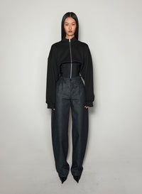 BLACK LACED CORSET ZIP-UP JACKET