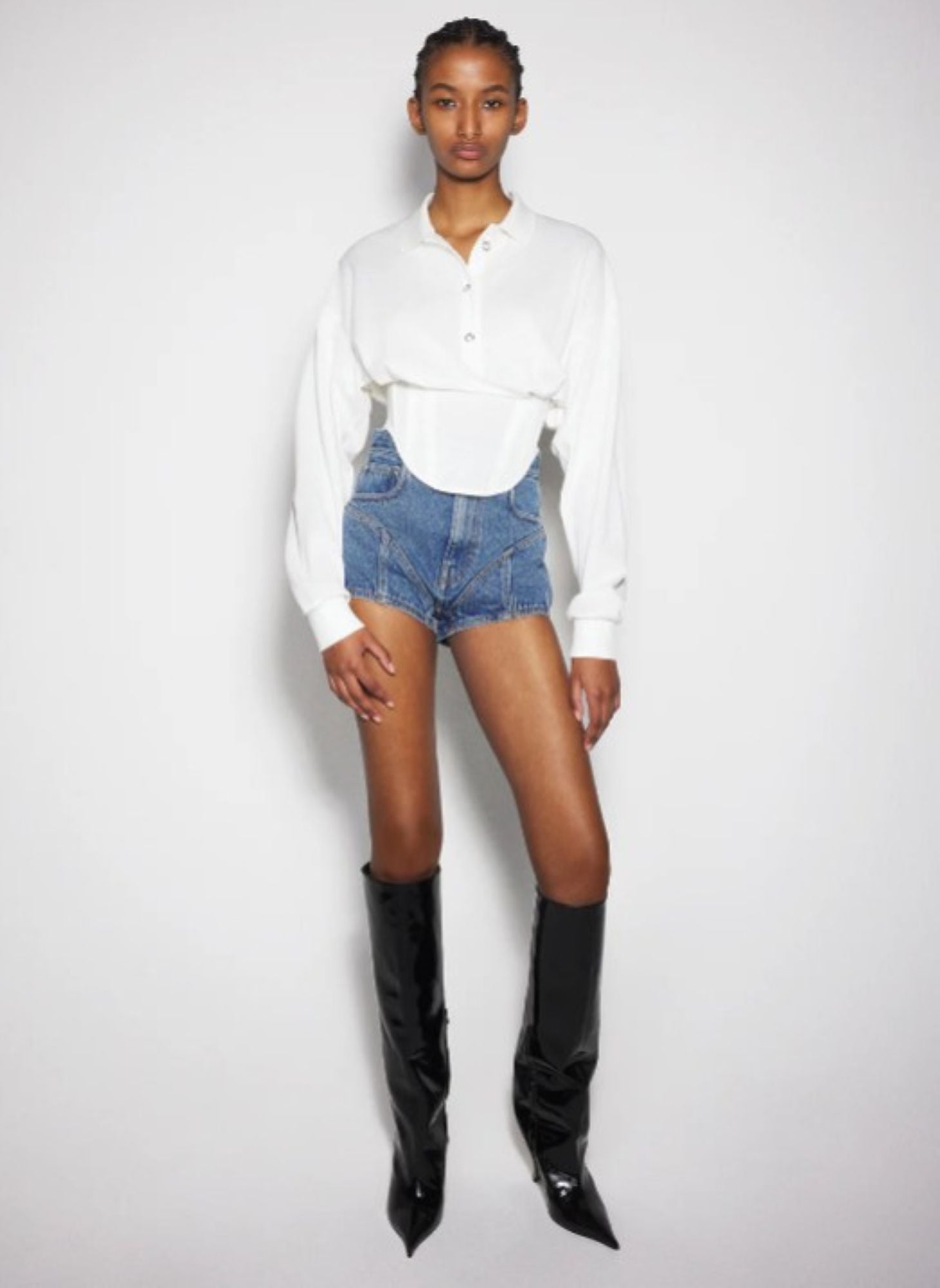 WHITE CORSETED POLO