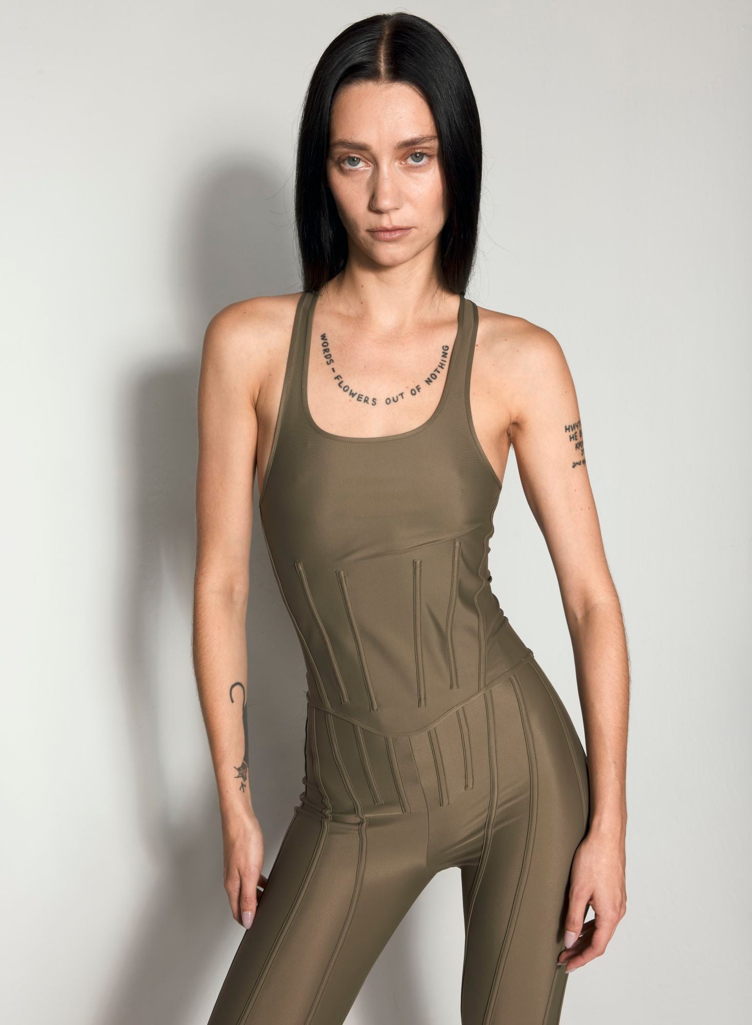 BLACK CORSETED TANK TOP