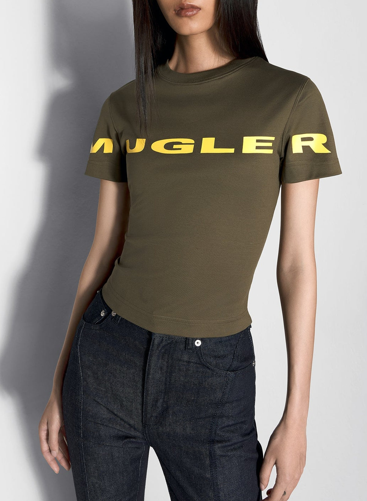 Mugler logo T-shirt – Khaki & Lime