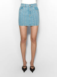 BLUE SPIRAL DENIM SKIRT