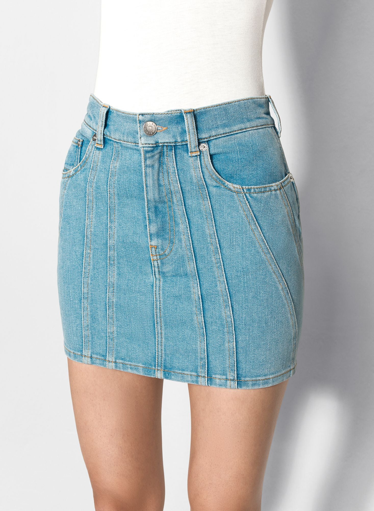 BLUE SPIRAL DENIM SKIRT