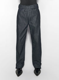 BELTED WIDE-LEG RAW DENIM JEANS