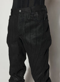 WAX SHINY BLACK // waxed black spiral baggy jeans