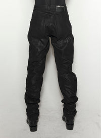 WAX SHINY BLACK // waxed black spiral baggy jeans