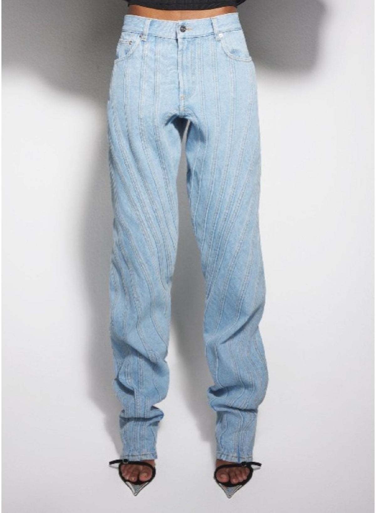 MEDIUM BLUE // blue spiral baggy jeans