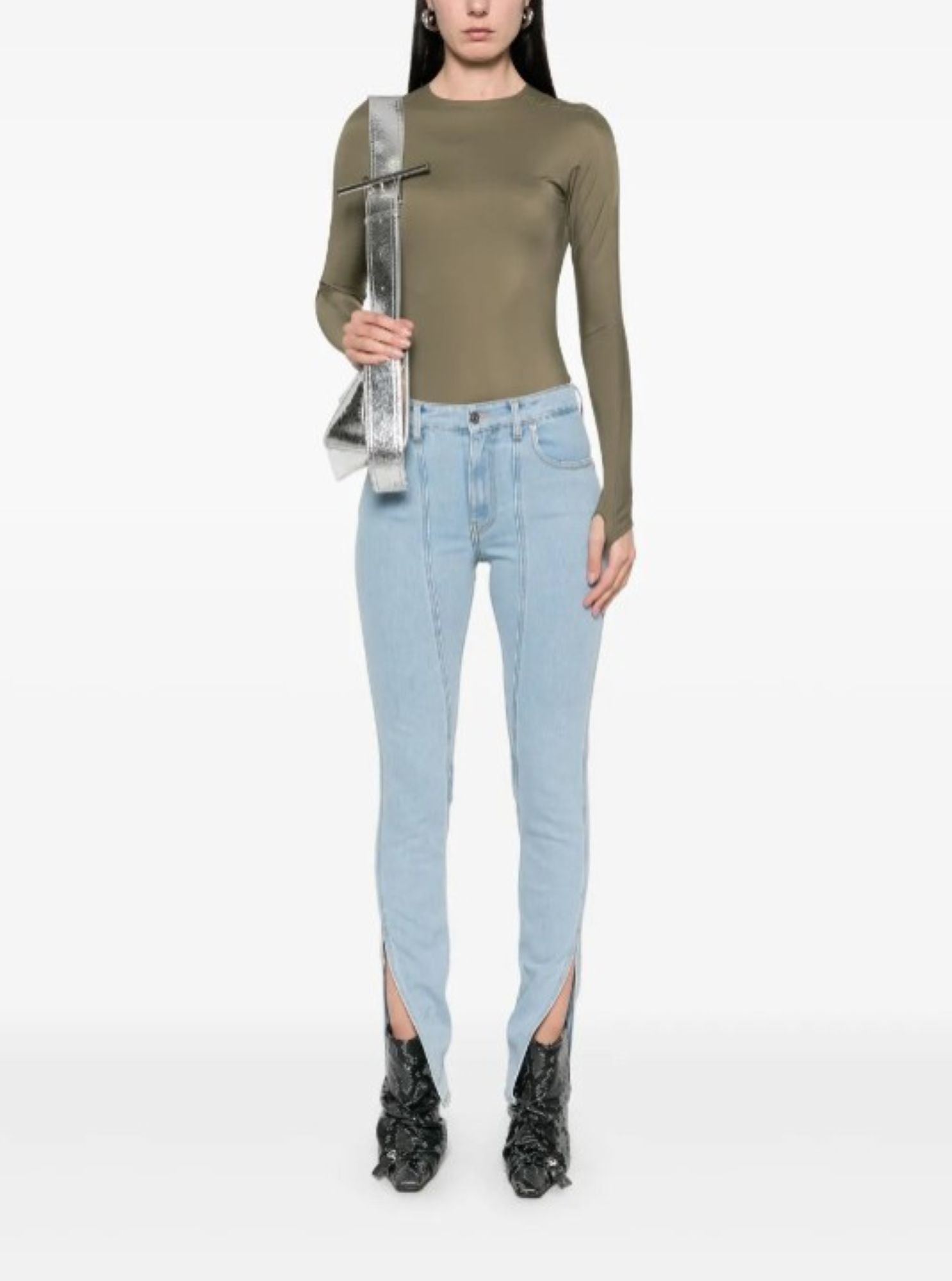 MEDIUM BLUE SLITTED SKINNY JEANS