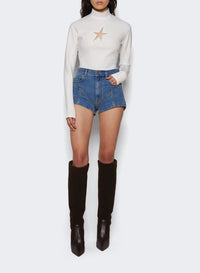DARK TOKYO BLUE / BLACK // blue bi-material denim shorts
